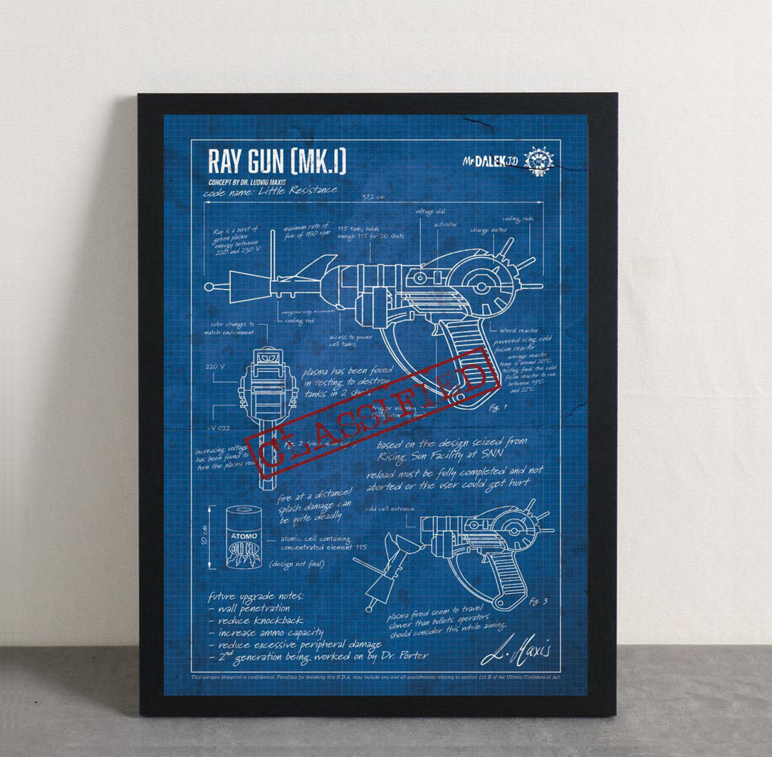 RAY GUN (MK.1) Blue Print Framed Poster
