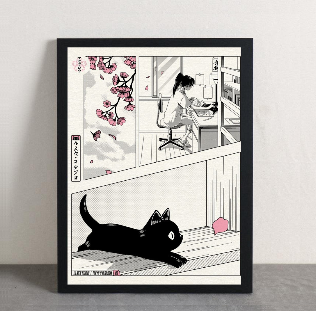 Studying with my Cat Framed Poster