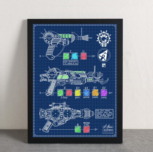 COD Black Ops Zombie Guns Framed Blue Print Poster