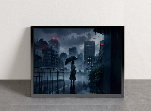Landscape Raining in the City Framed Poster