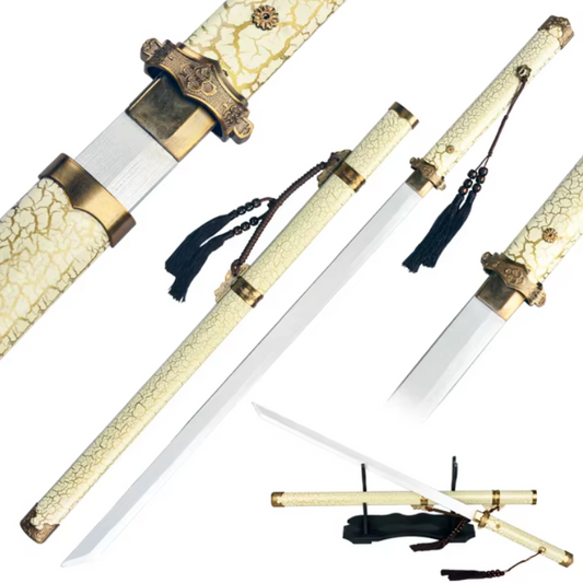 White and Gold Pattern Metal Sword
