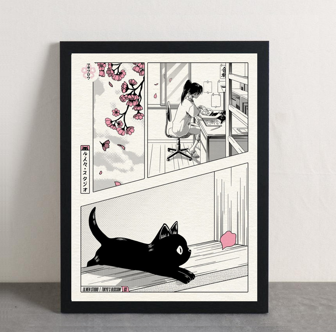 Studying with my Cat Framed Poster – UAE ANIME STORE
