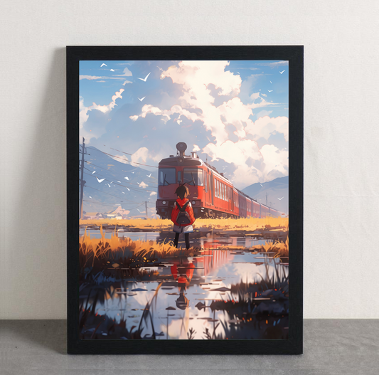 Anime Train Scenery Framed Poster
