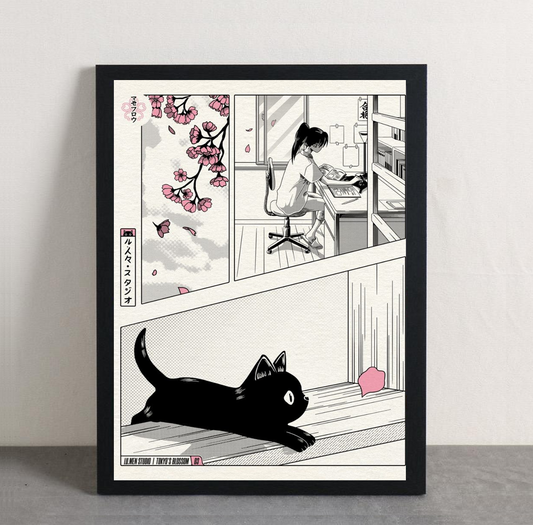 Studying with my Cat Framed Poster