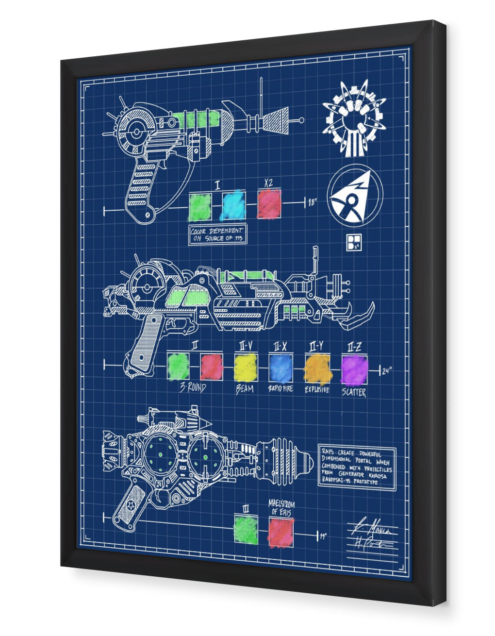 COD Black Ops Zombie Guns Framed Blue Print Poster