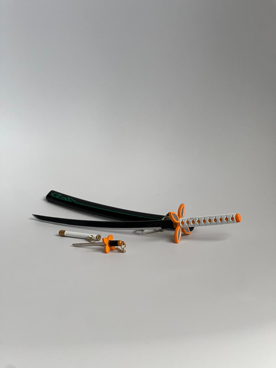 22cm Demon Slayer Shinobu Sword metal Keychain w/ Mini Sword & Stand