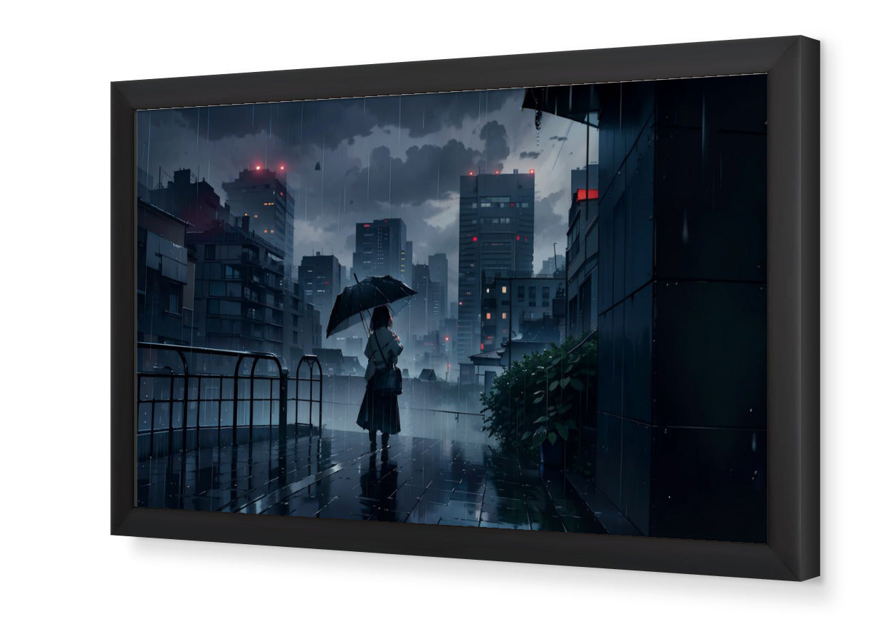 Landscape Raining in the City Framed Poster